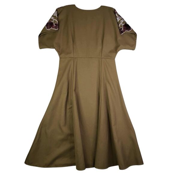 Hemant & Nandita Dress Womens Size 12 Green Candida Floral Velvet Boho Whimsi - Picture 3 of 9